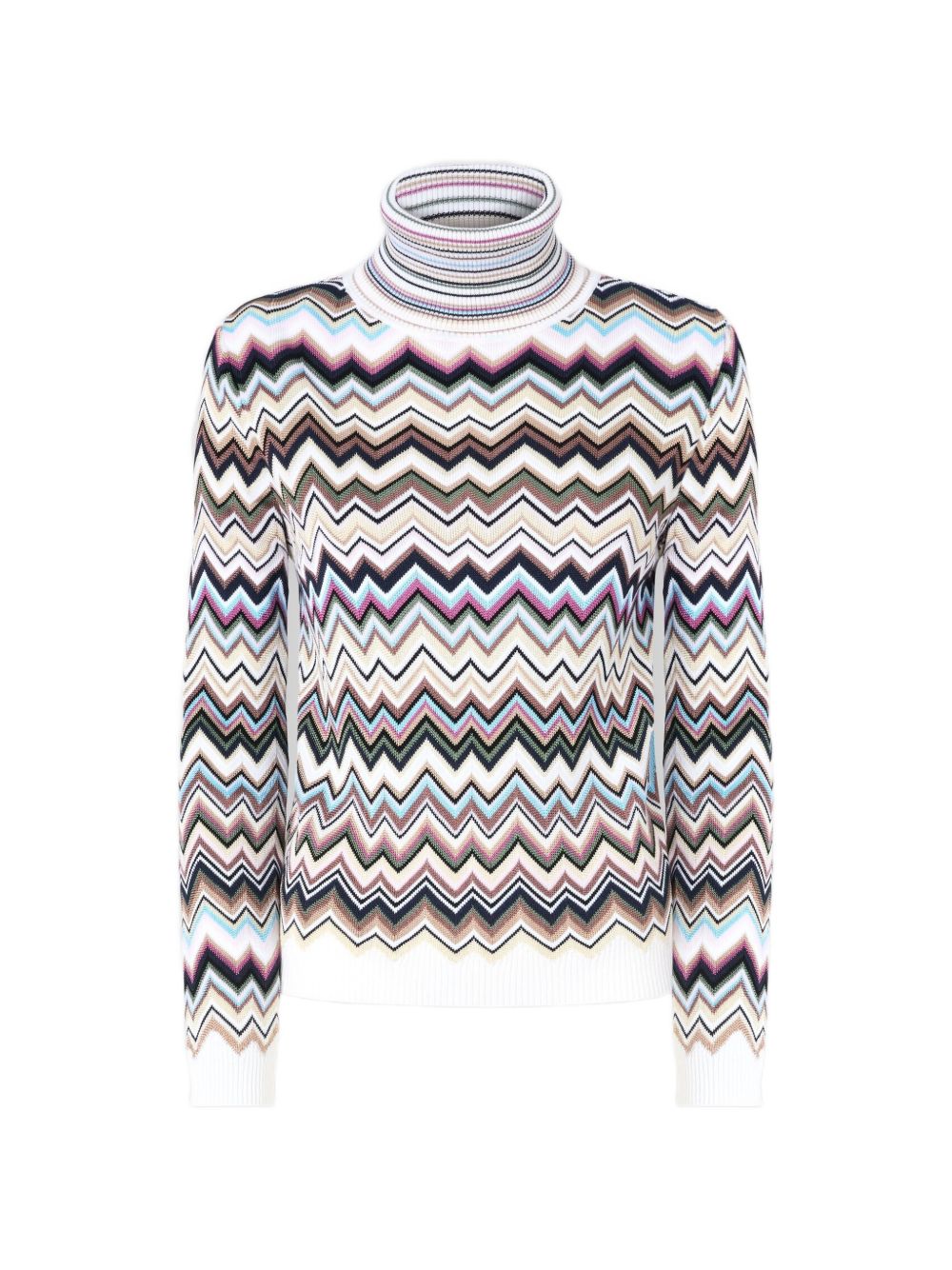 Zig-Zag Knit Turtleneck Sweater — Multicolor
