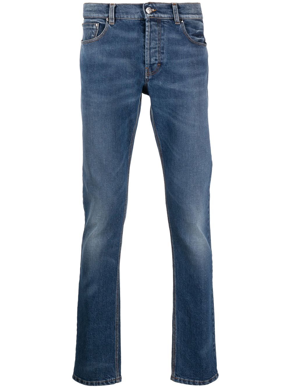 Monogram-embroidered skinny jeans - Blue