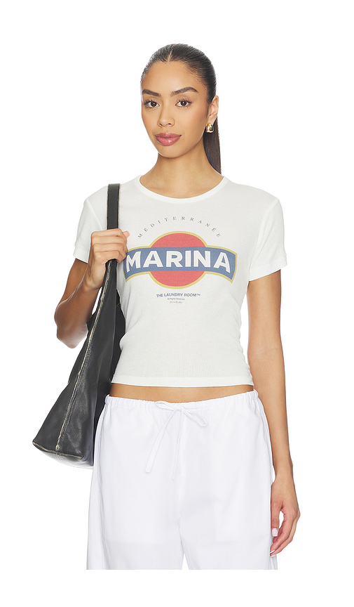 The Laundry Room Mediterranean Marina Baby Tee in White. L. Also in M, S