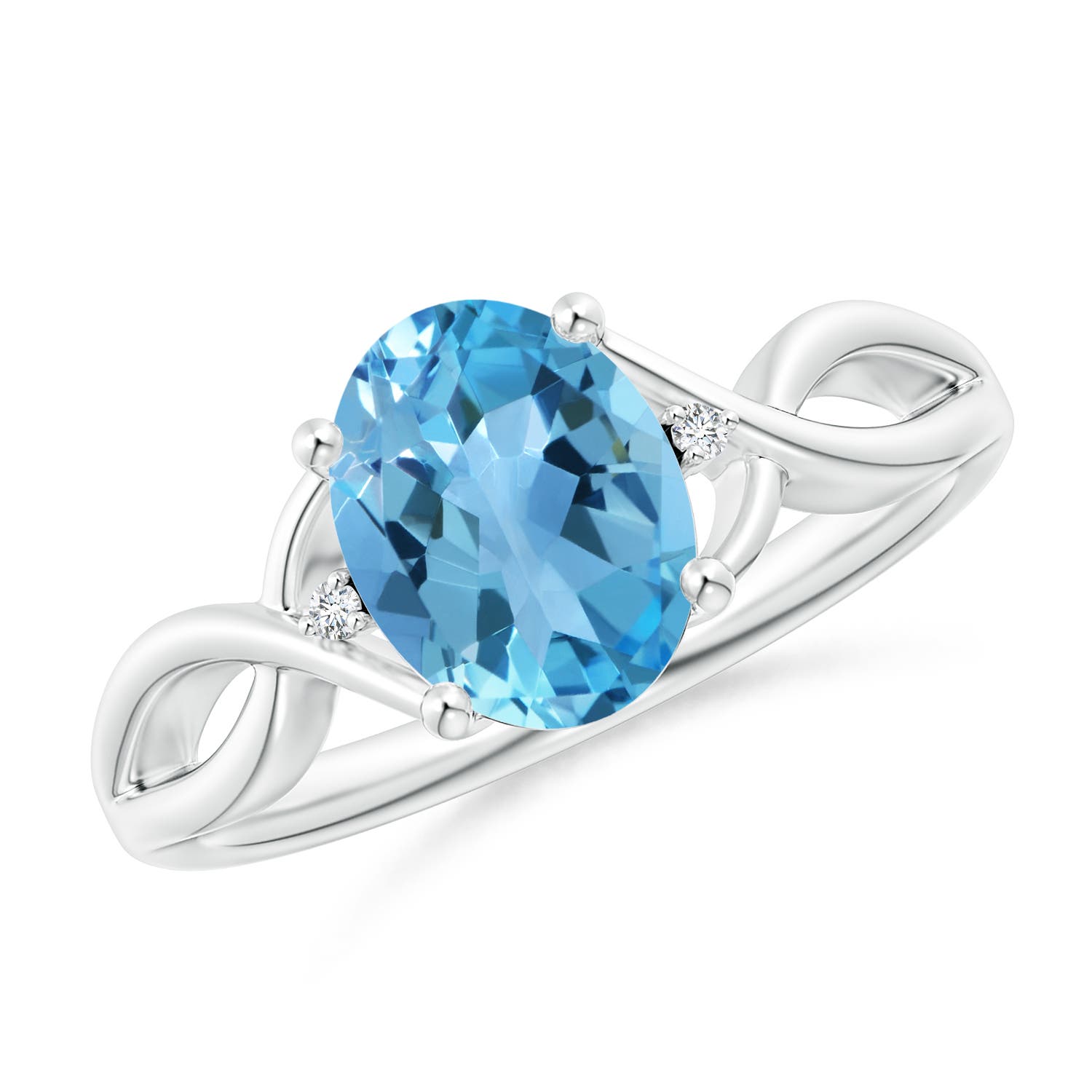 Angara 2.25 Carats Oval Swiss Blue Topaz Criss Cross Ring with Diamond Accents in Platinum