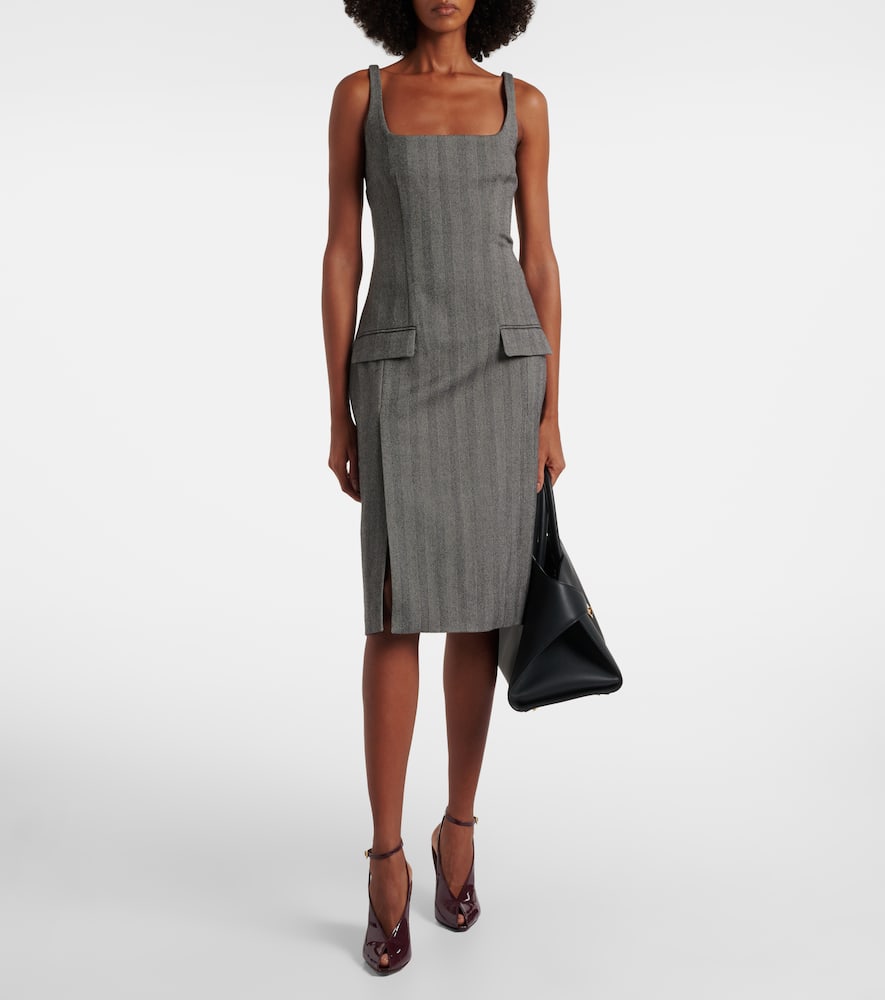 Chevron wool-blend midi dress