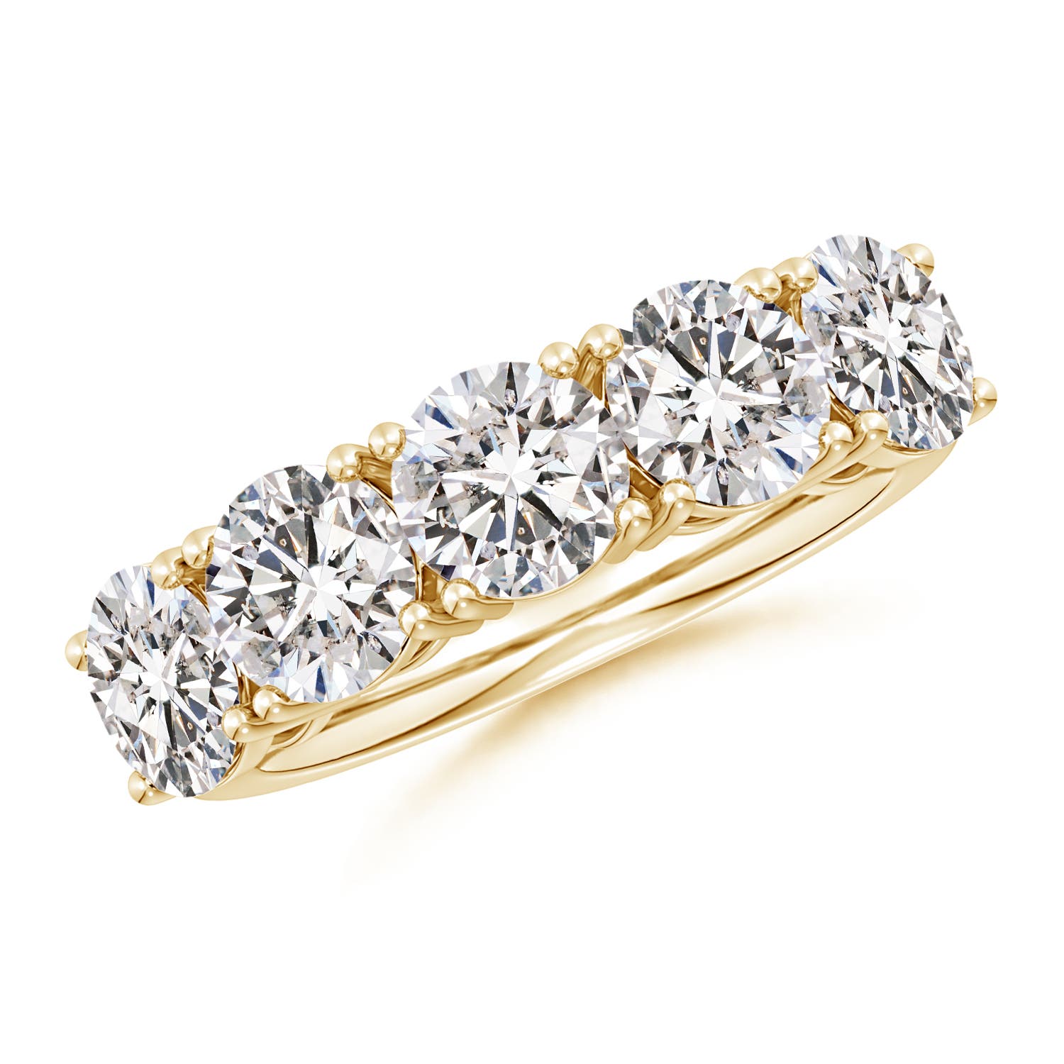 Angara 4.0 Carats Prong-Set Round Diamond Five Stone Wedding Ring in 18K Yellow Gold