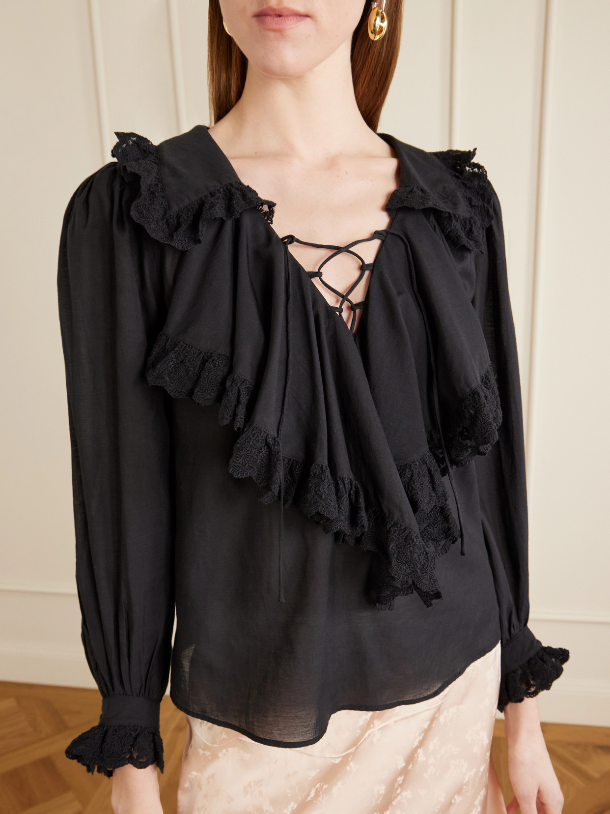 Milia Shirred Cotton-blend Blouse - Black