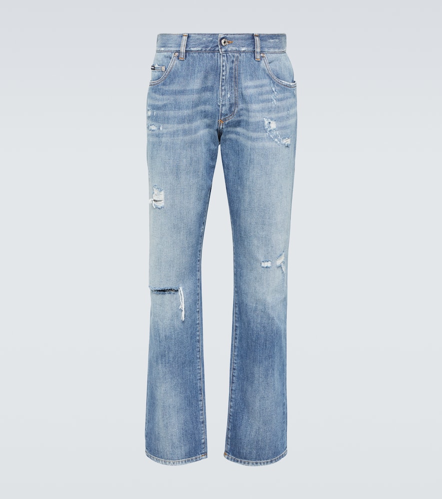 Distressed straight jeans