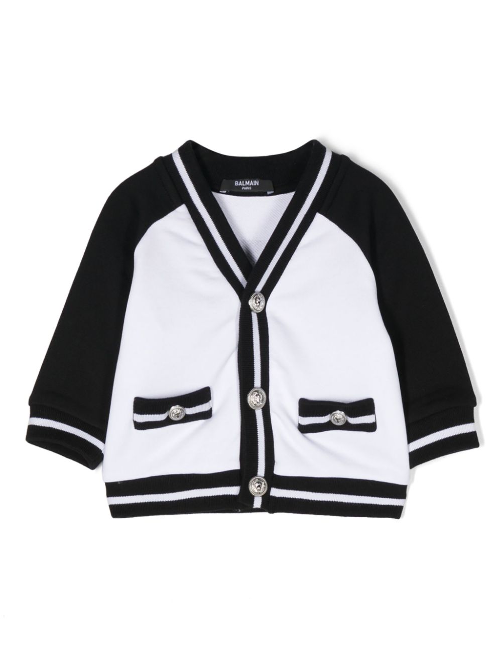 Two-tone logo-engraved button jacket - White
