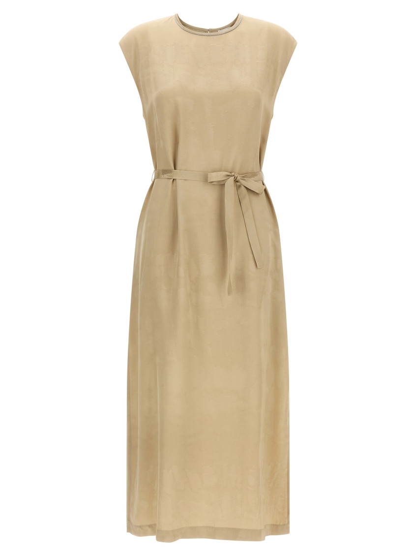 Peserico - viscose midi dress belted waist back slit