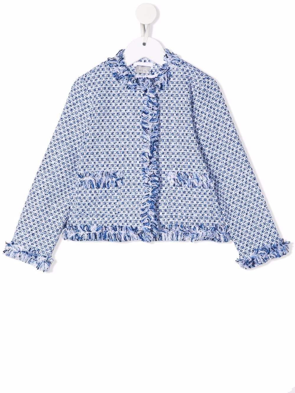 Tweed tonal fringe-edge jacket - Blue