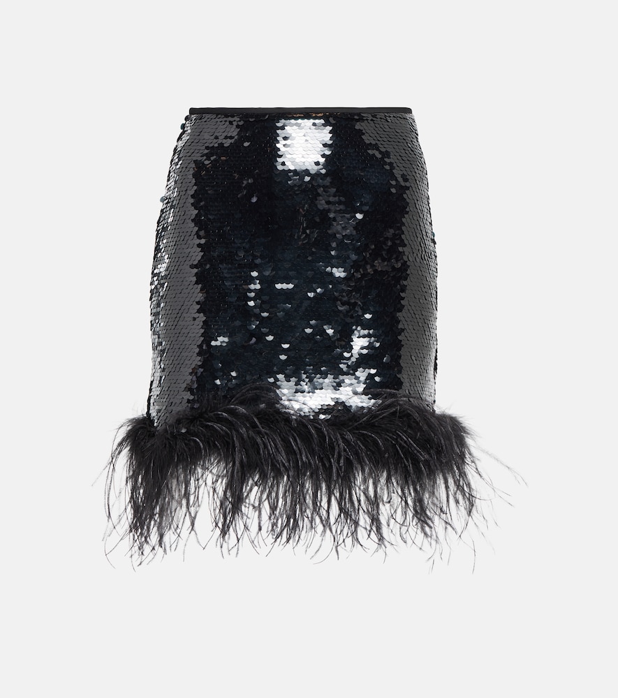 Feather-trimmed sequined miniskirt
