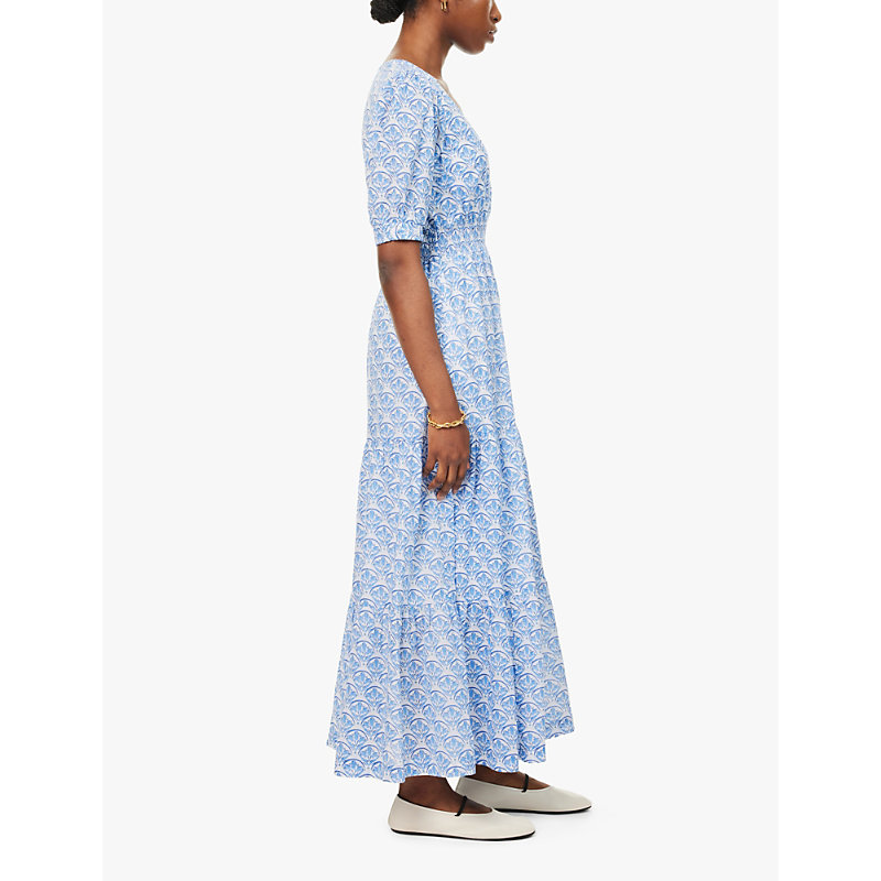 Womens White/blue Billie Short-sleeve Organic-cotton Maxi Dress