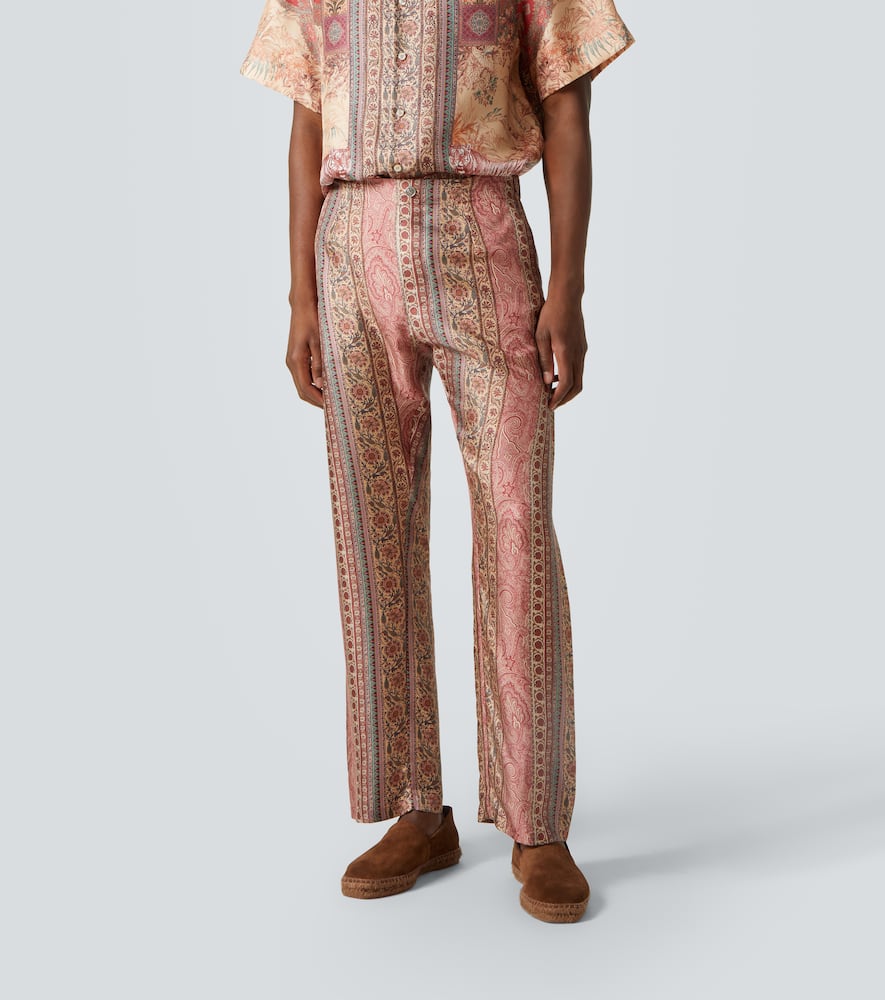 Paisley printed silk straight pants