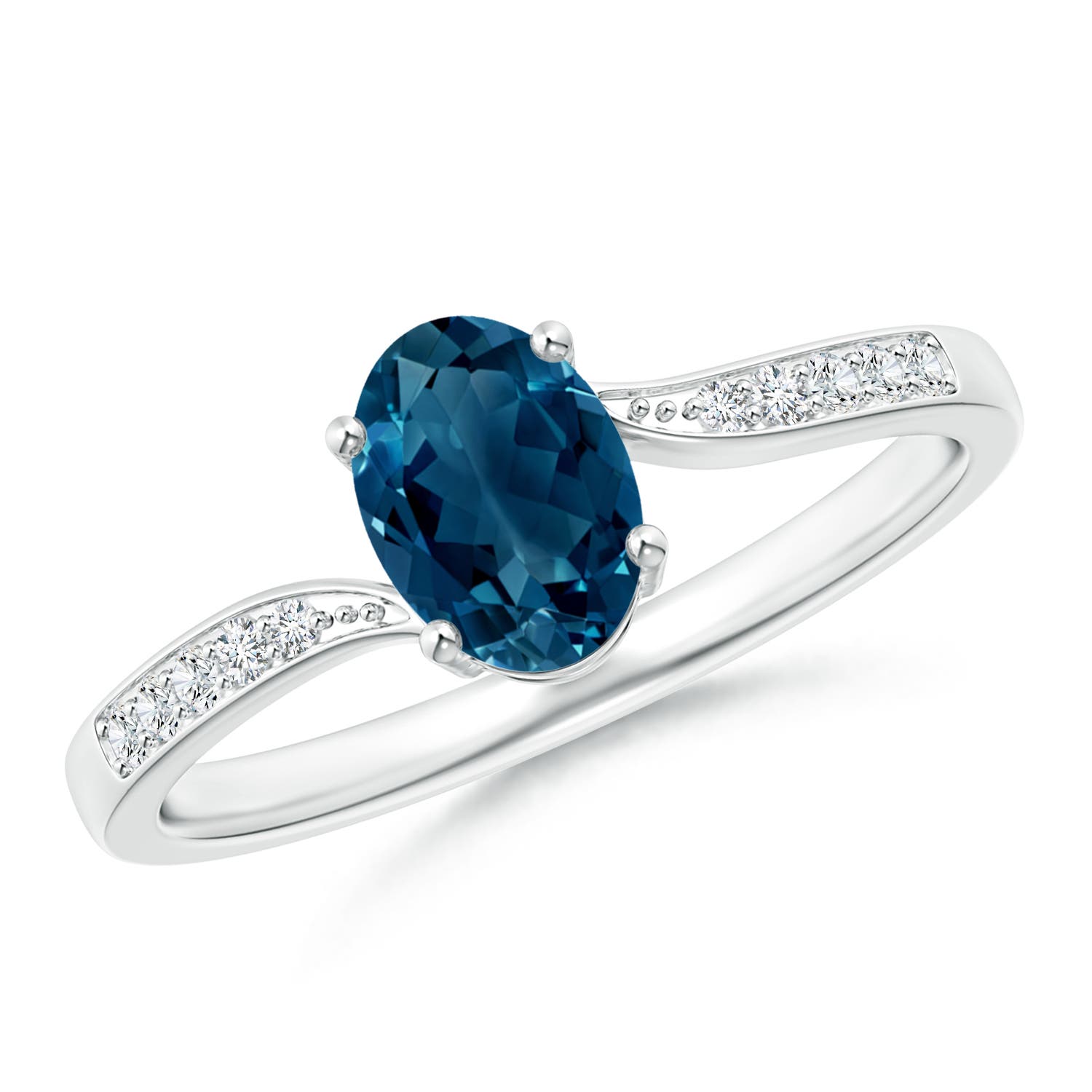 Angara 0.95 Carat Solitaire London Blue Topaz Bypass Ring with Pave Diamonds in Silver