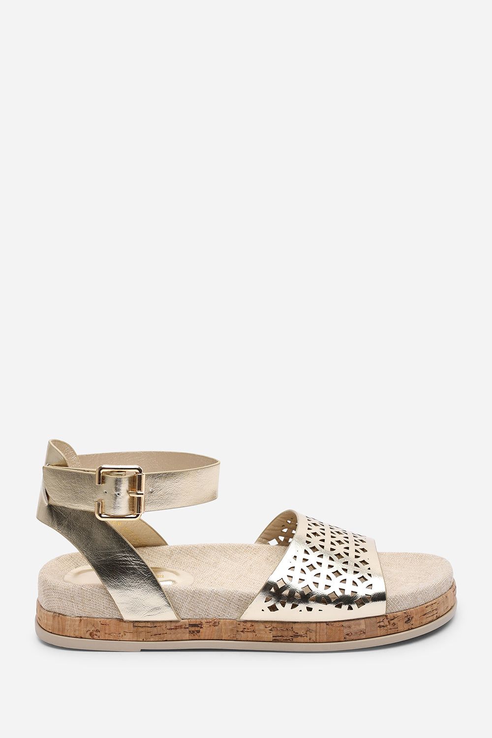 Where's That From Women's 'Brissa' Cut Out Strap Sandals with Buckle Ankle Closure in Metallic Gold