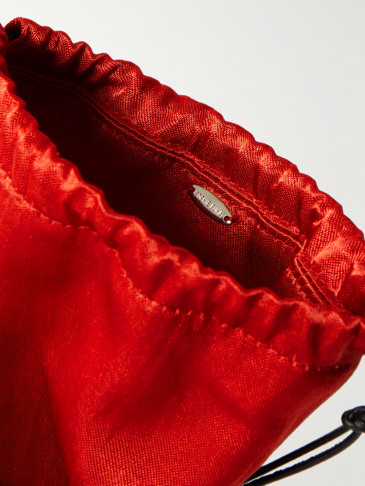 Teardrop Embellished Satin Drawstring Pouch - Red