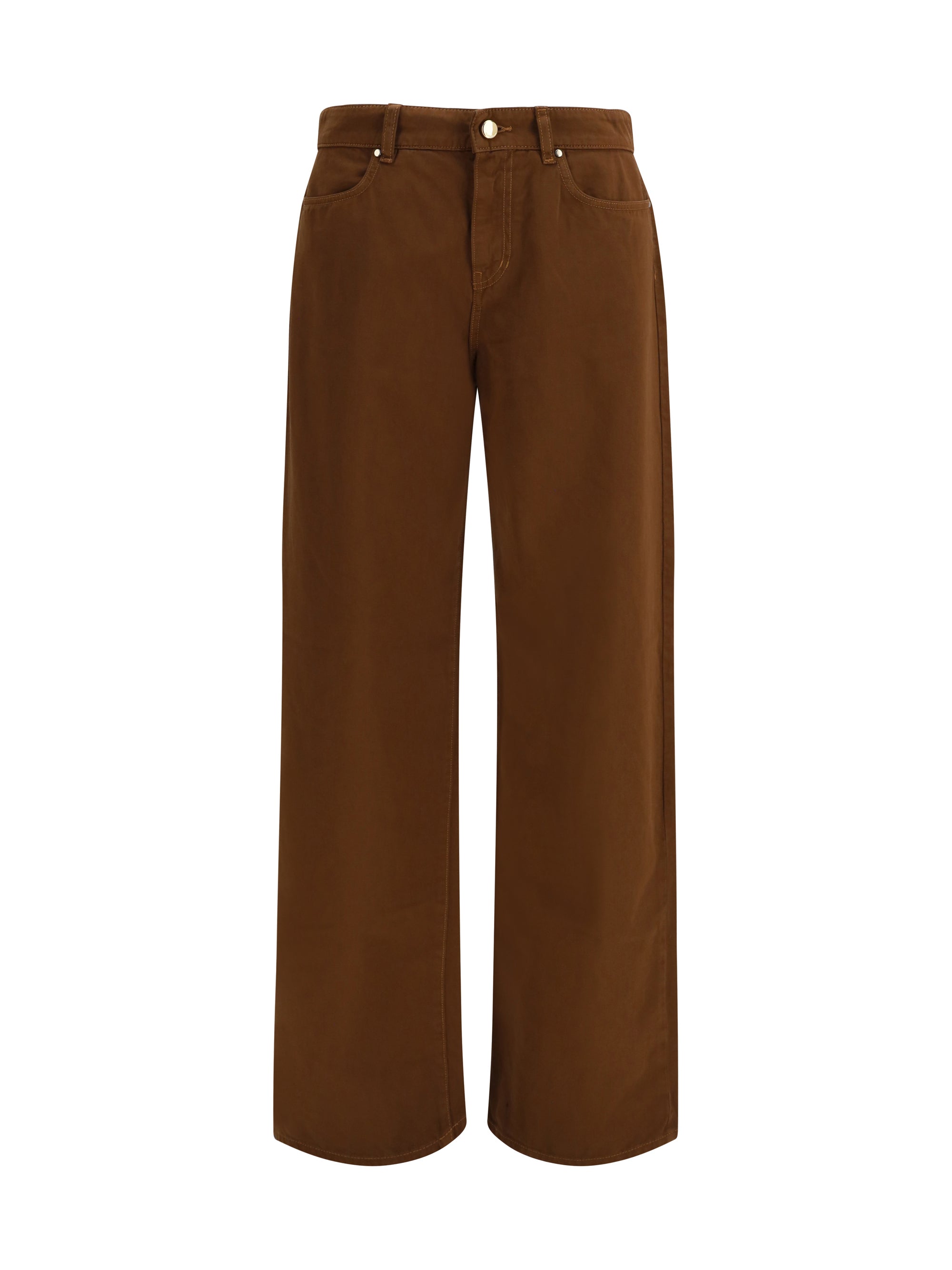 Wide-Leg Satin Cotton Trousers — Brown