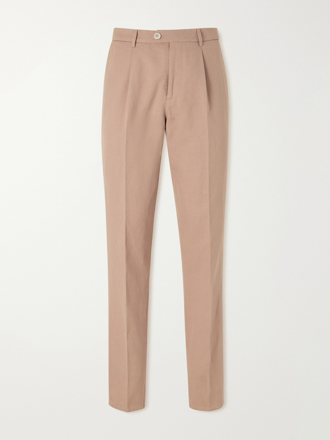 Straight-Leg Pleated Cotton and Linen-Blend Trousers - Men - Brown