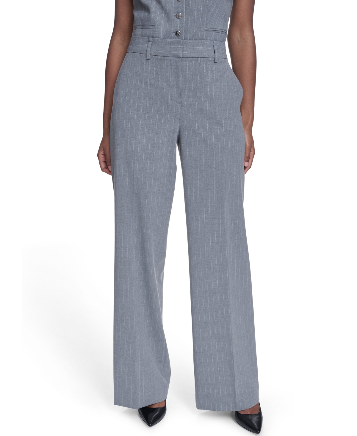 Women's Pinstripe Mid-Rise Pants - Heather Charcoal/cream