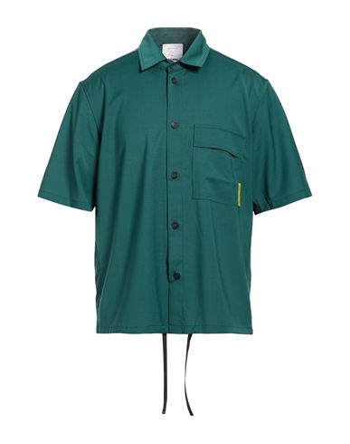 Man Shirt Dark green Size L Polyester, Wool, Elastane