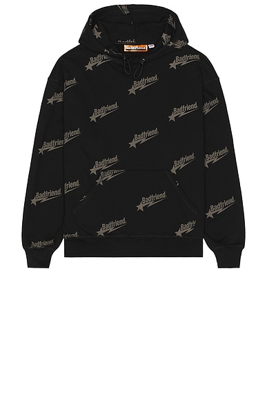 Badfriend Star Hoodie in Black & Charcoal - Black. S also in L, XL/1X