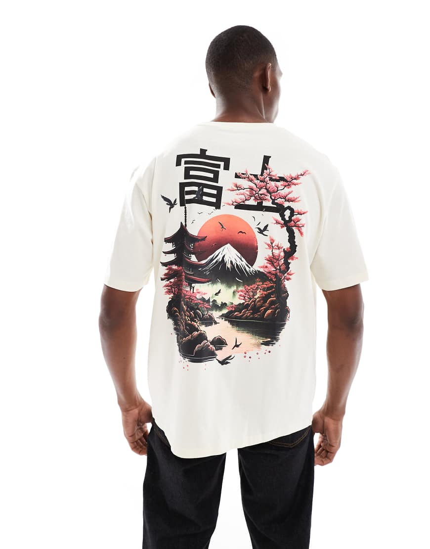 Oversize back print t-shirt with japan print-White