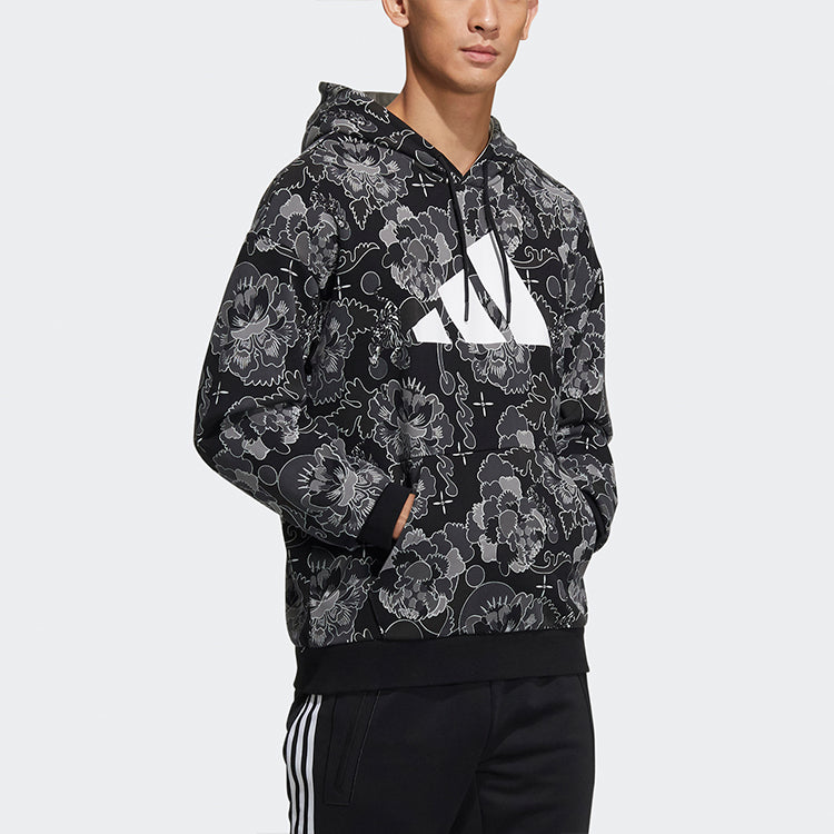 Aop Hoody Printing Casual Sports Pullover Black