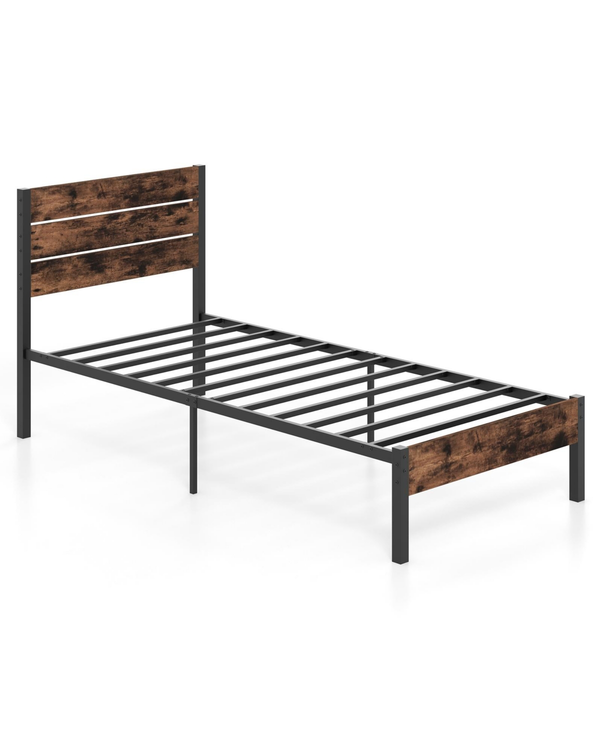 Modern Bed Frame with Tall Headboard and Mute Bar Structure for Quiet Stability - Rustic Brown