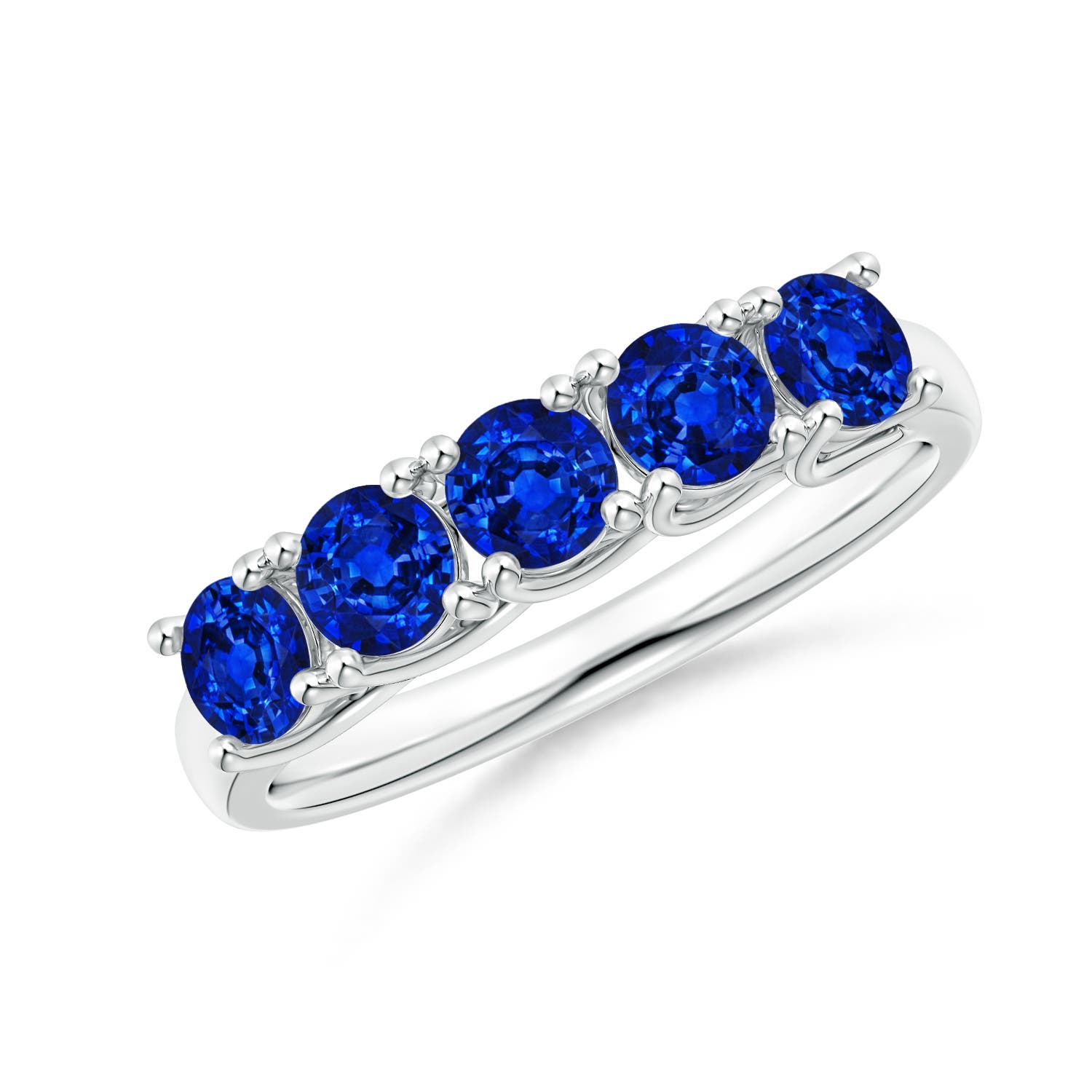 Angara 1.3 Carats Half Eternity Five Stone Blue Sapphire Wedding Band in 14K White Gold