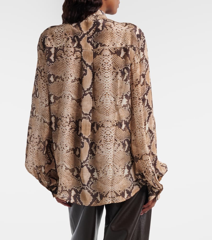 Snake-print tie-neck blouse