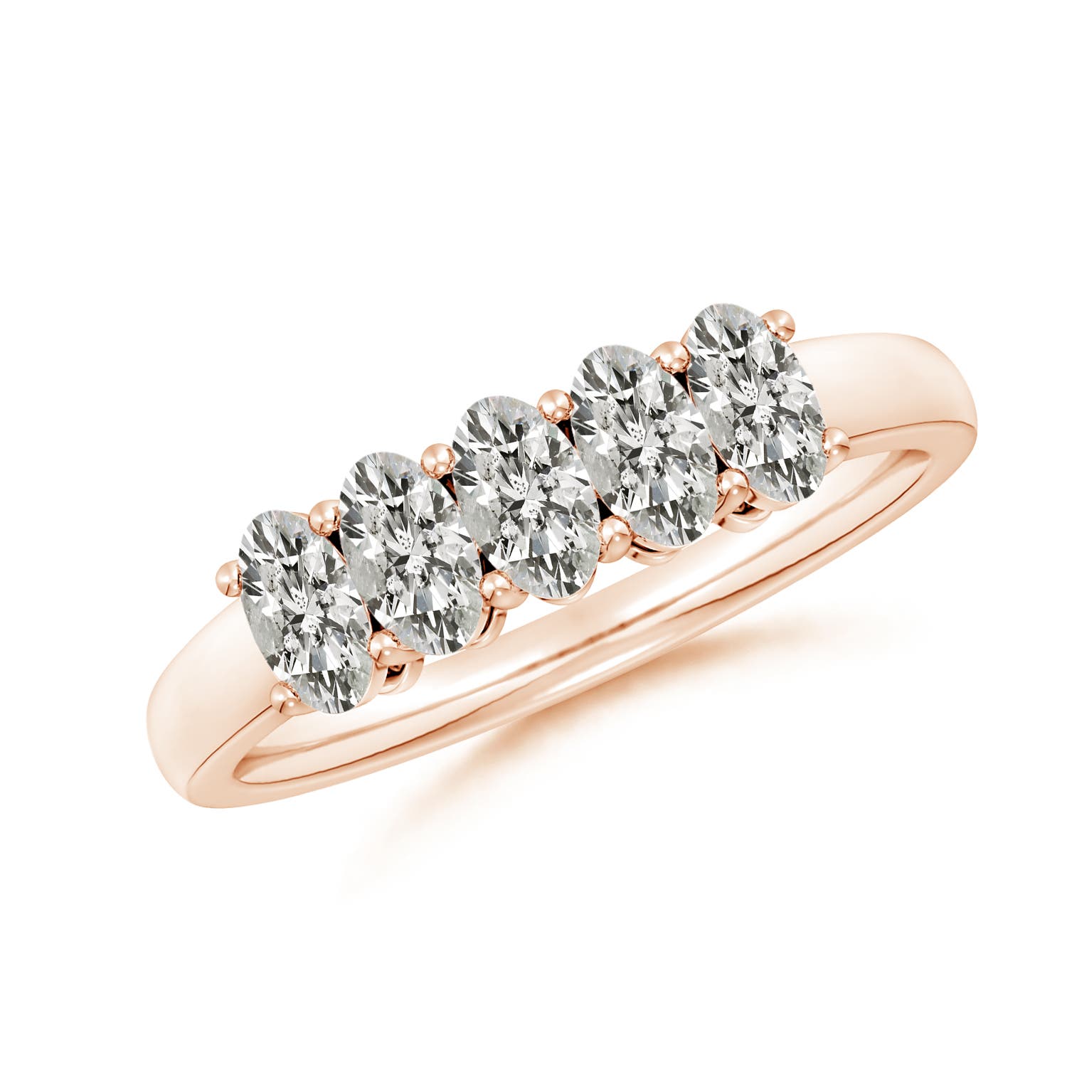 Angara 1.05 Carats Prong-Set Oval Diamond Five Stone Wedding Ring in 14K Rose Gold