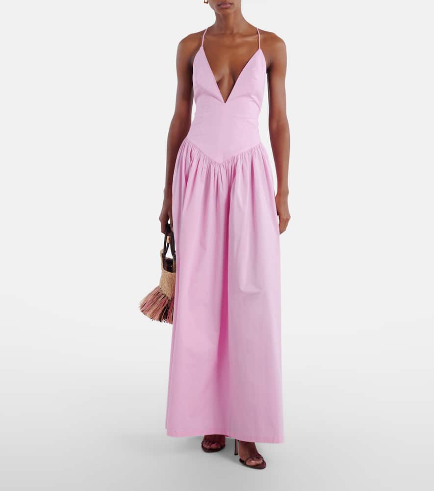 Open-back cotton maxi dress