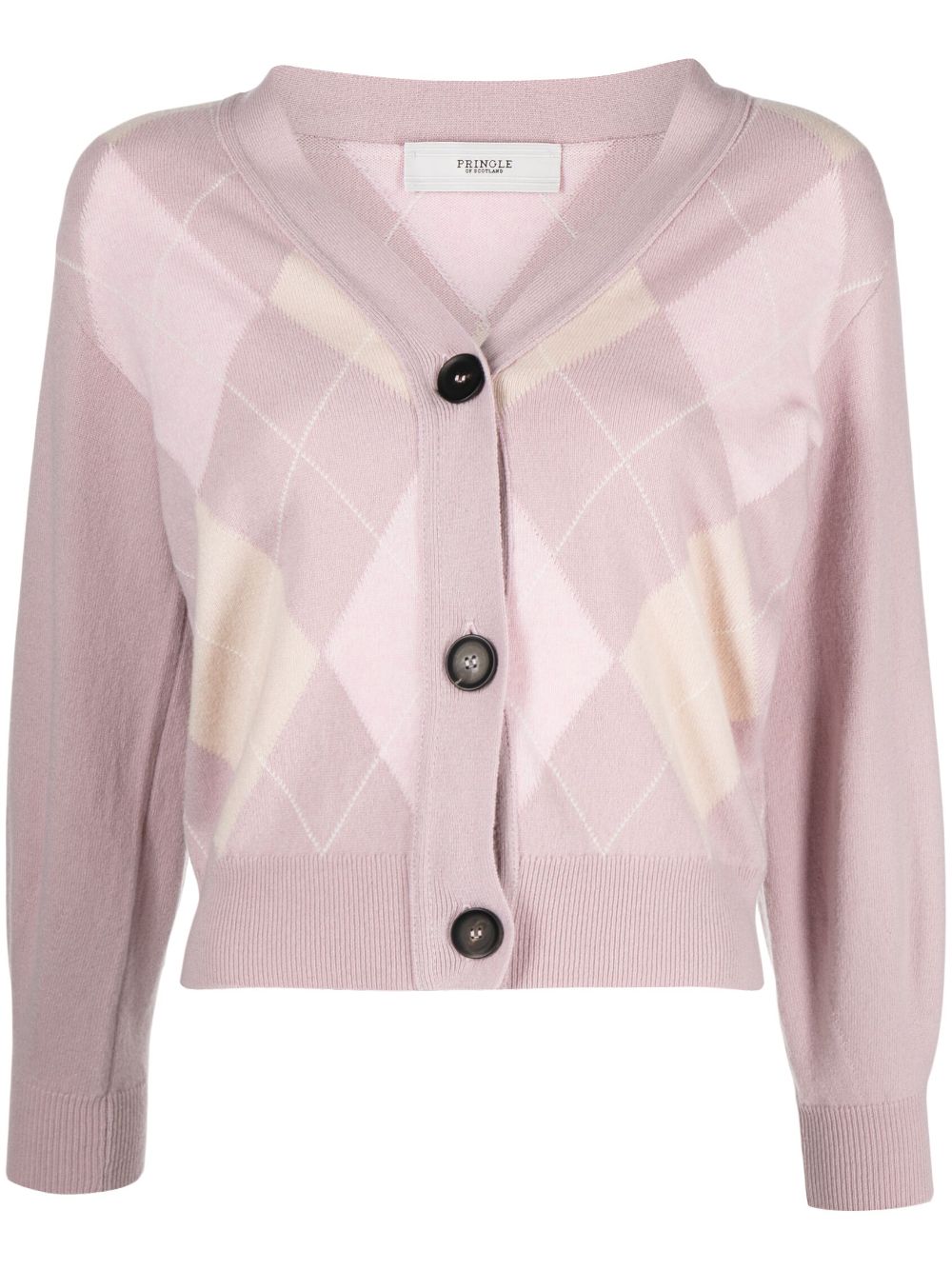 Argyle-check fine-knit cardigan - Pink