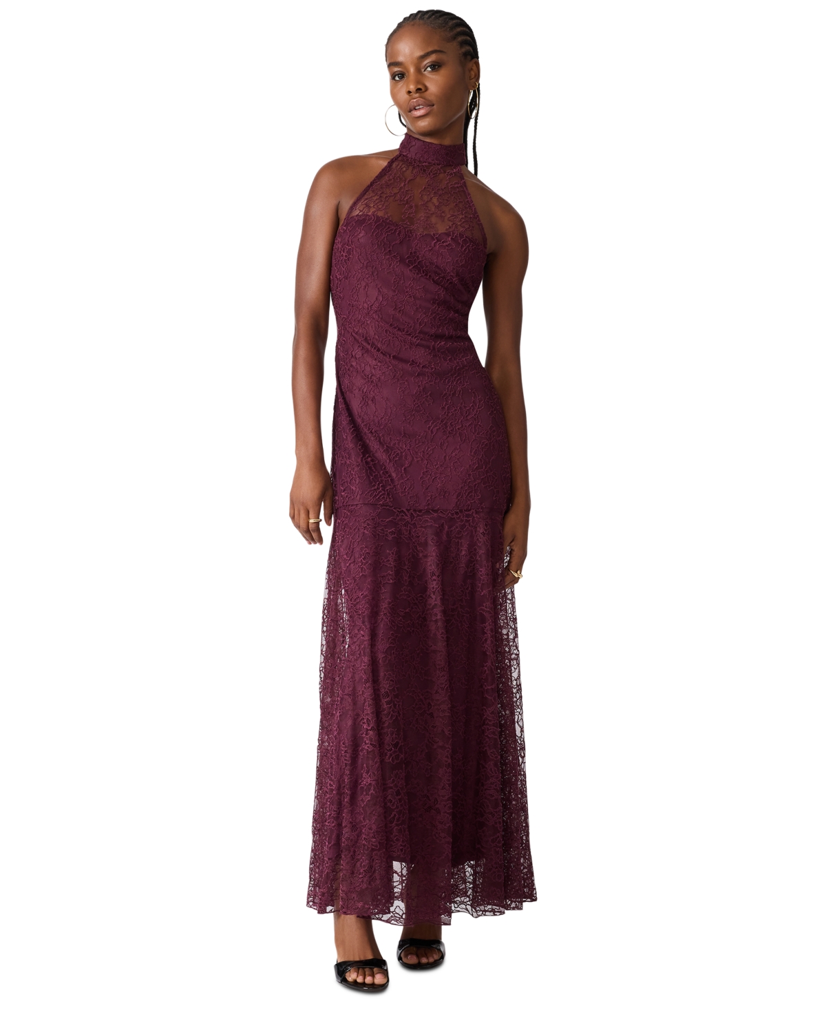 Juniors Izzi Halter Sleeveless Lace Dress - plum