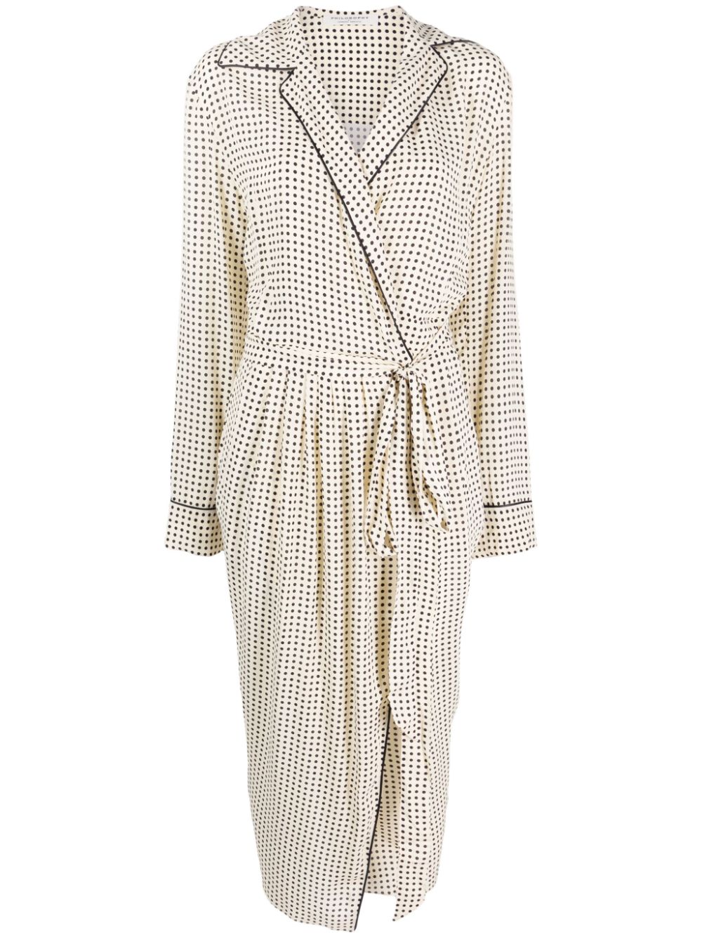 Polka-dot print belted midi dress - Neutrals