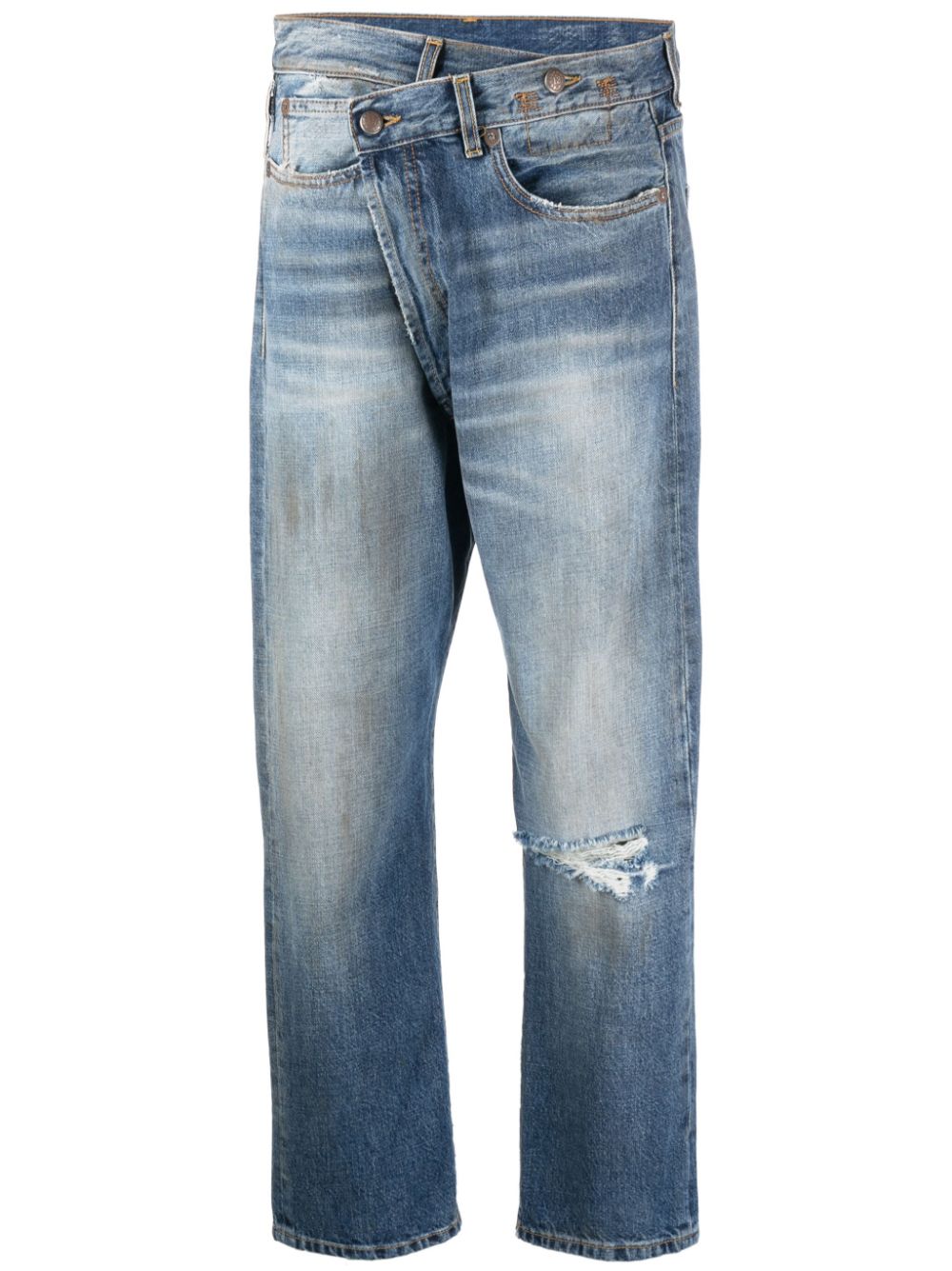 Stonewashed asymmetric cropped jeans - Blue