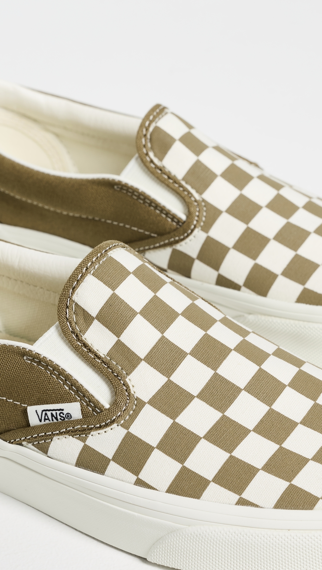 Classic Slip On Unisex Sneakers Checkerboard Olive Brown W