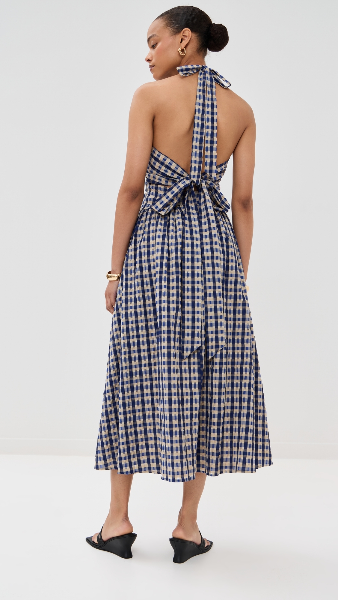 Rosie Assoulin Halter In The Name of Love Dress Navy Check