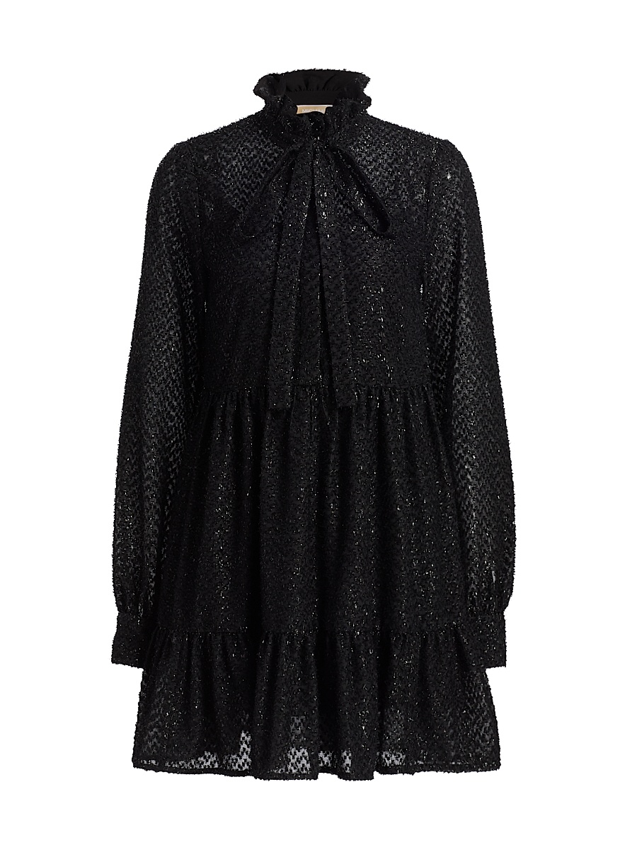 Women's Tie-Neck Long-Sleeve Minidress - Black