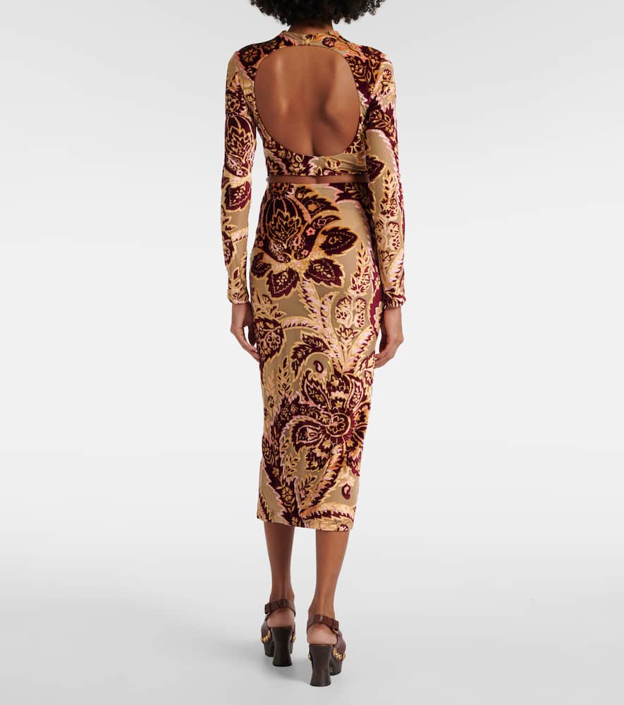 Paisley jacquard velvet midi skirt