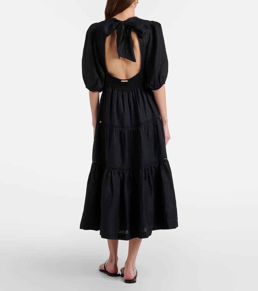 Meteora lace-trimmed linen midi dress