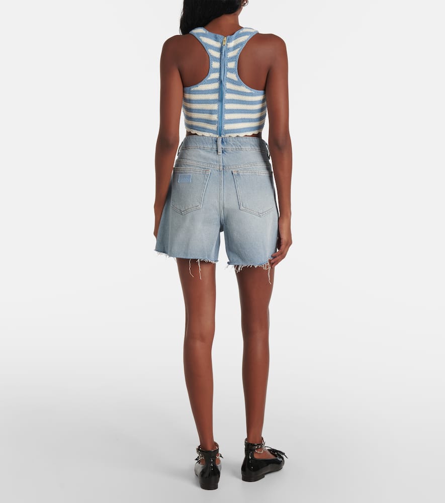 Ganni Striped cotton crochet crop top