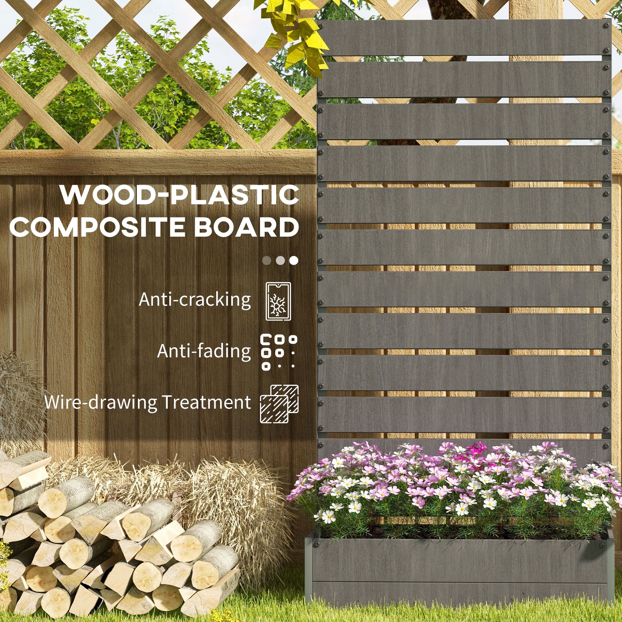 Outsunny Raised Garden Bed With Trellis Standing Patio Planter Box In Dark Grey