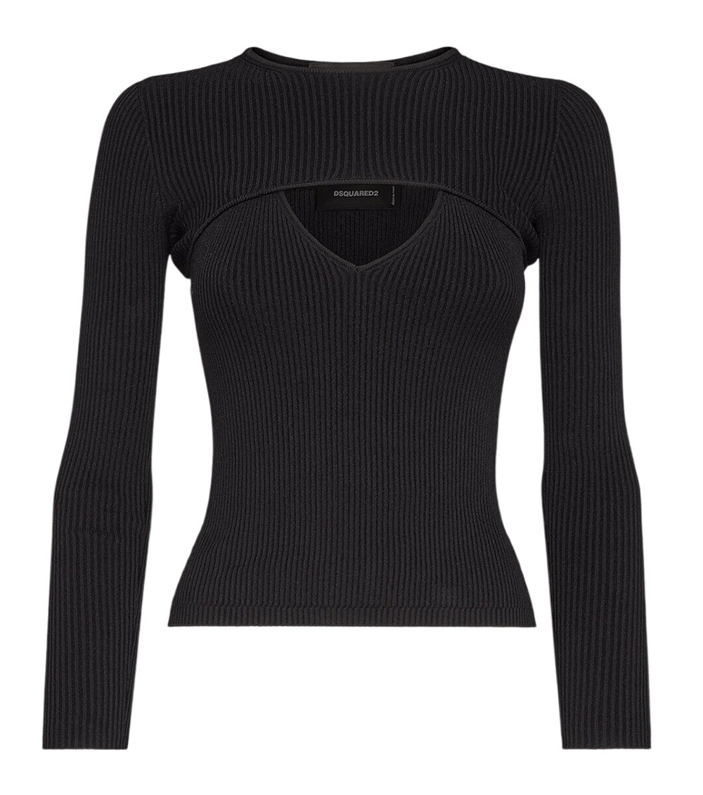 Black Knitted Crew Neck Top