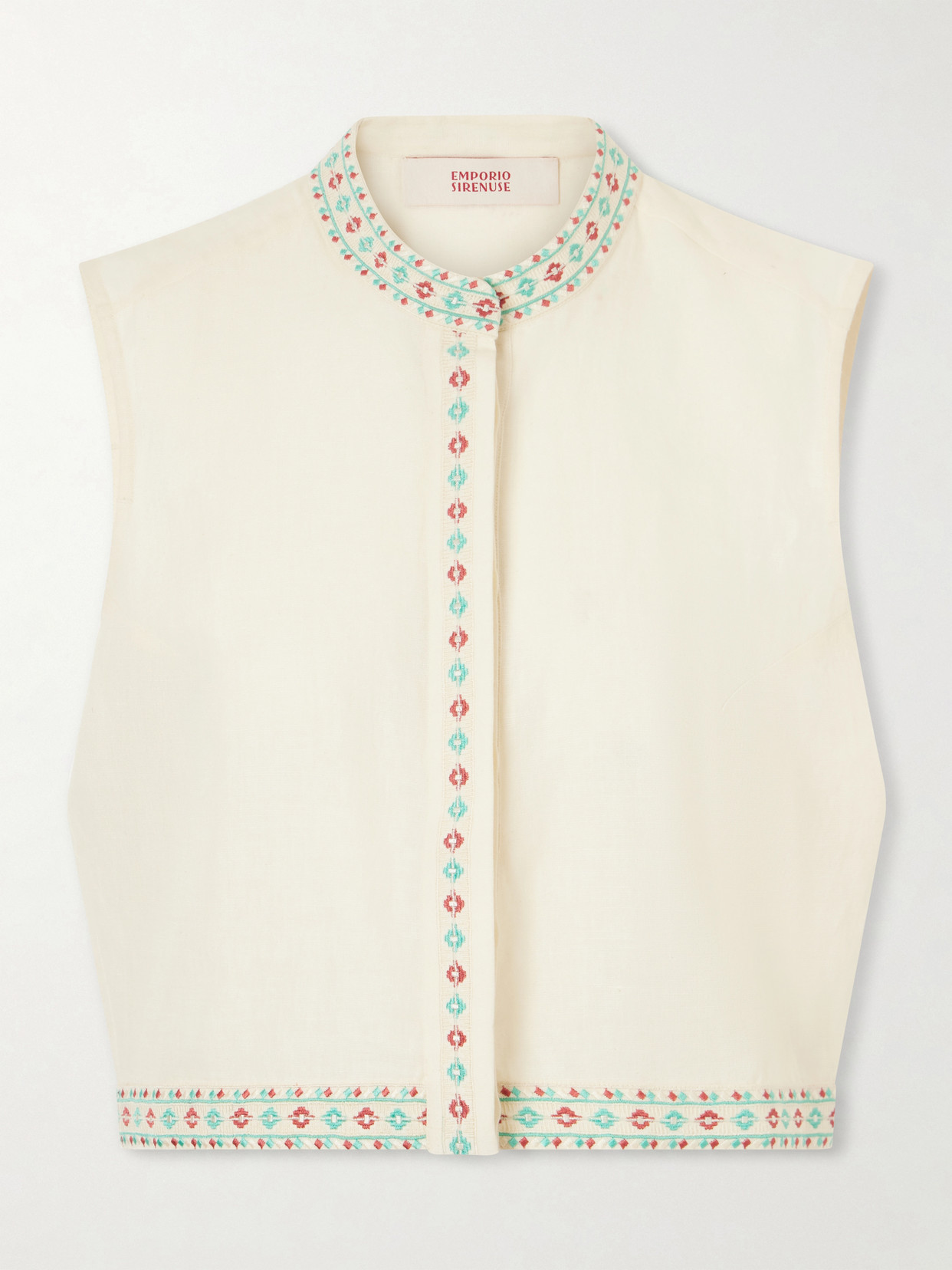 Andorra Astragal Mare Embroidered Linen And Cotton-blend Top - Neutrals
