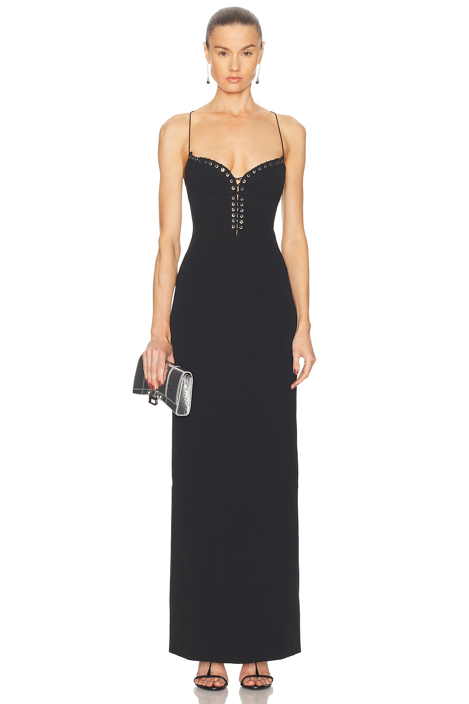 Ludovic de Saint Sernin Cleavage Long Dress in Black - Black.  L also in