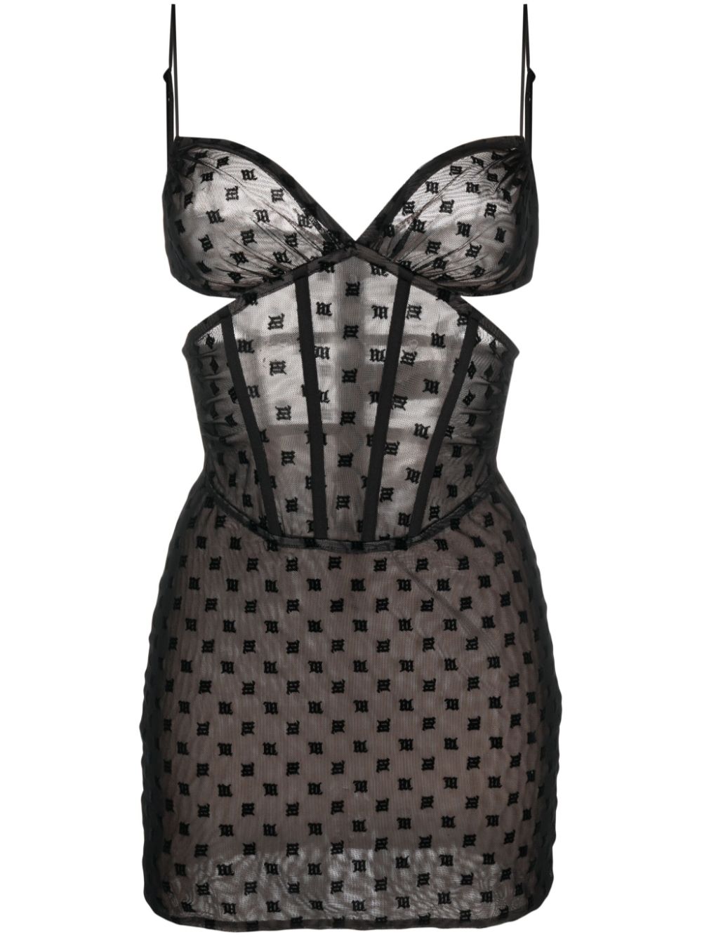 Monogram-pattern corset minidress - Black