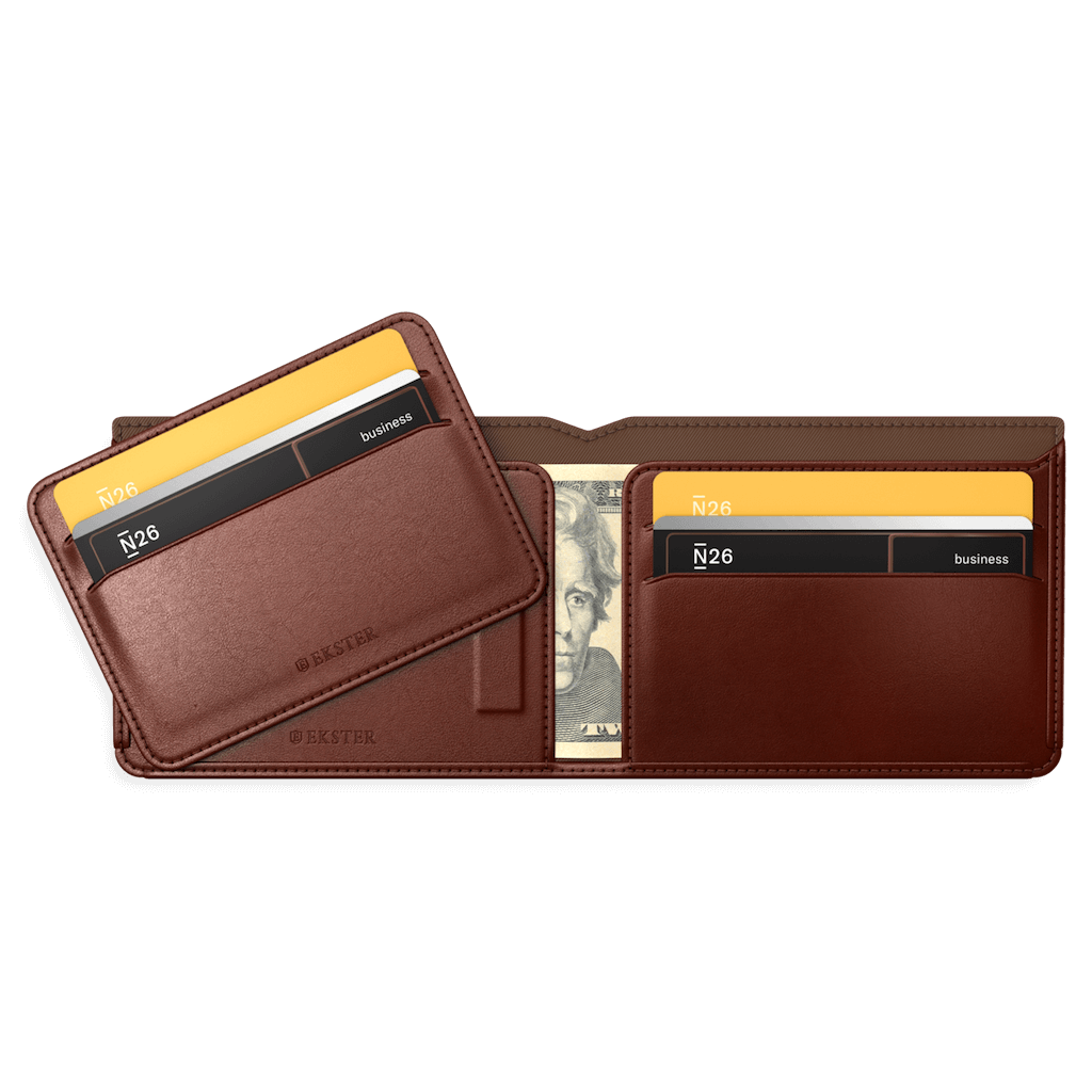 Bifold Wallet - Brown Smart Slim Bifold Wallet for Men Magnetic Cardholder Trackable Card Holder Premium Leather Wallet RFID Blocking