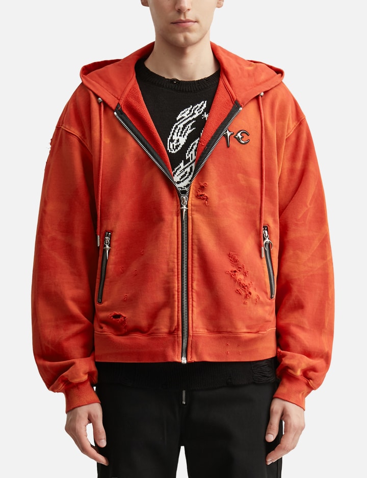 Two Tone Washed Zip-Up Hoodie