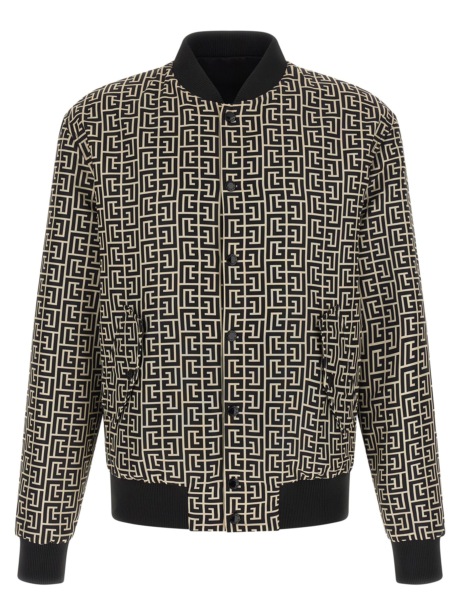 Monogram-Print Polyamide Bomber Jacket — Black