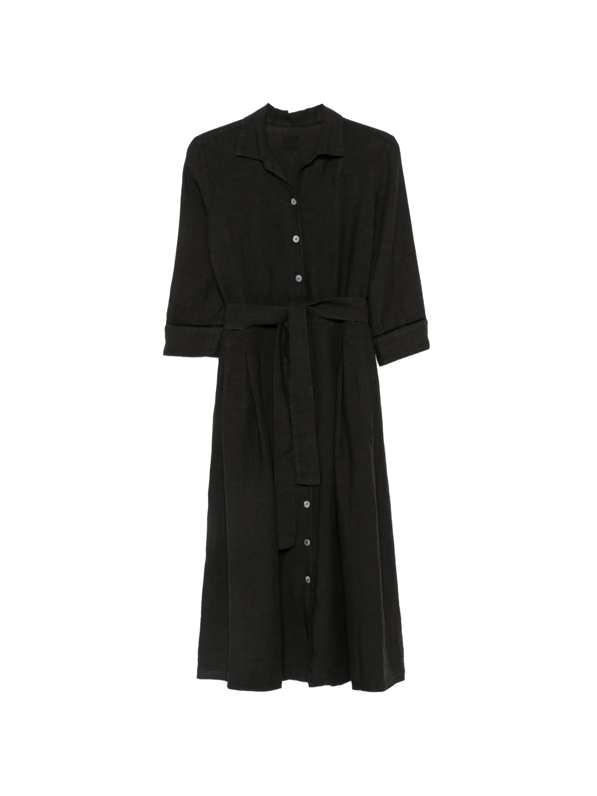 Women's 100% Linen Short-Sleeve Mini Dress with Button Closure and Belt Waist