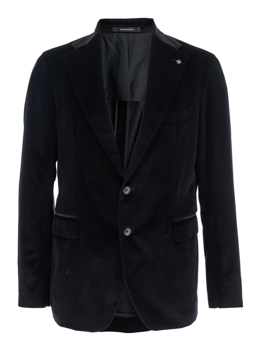 Black Logo-plaque Velvet Blazer