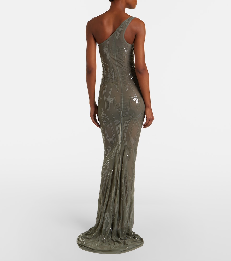Sequined sheer tulle gown